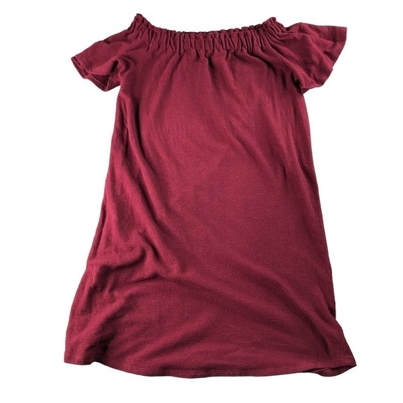 Caslon Burgundy Off Shoulder Midi Cotton Shift Dress - Picture 1 of 9